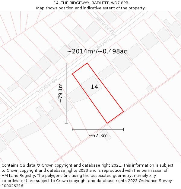 14, THE RIDGEWAY, RADLETT, WD7 8PR: Plot and title map