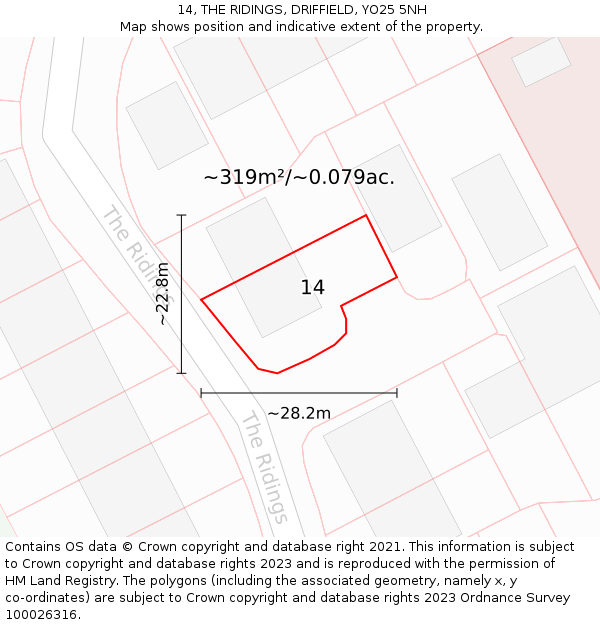 14, THE RIDINGS, DRIFFIELD, YO25 5NH: Plot and title map