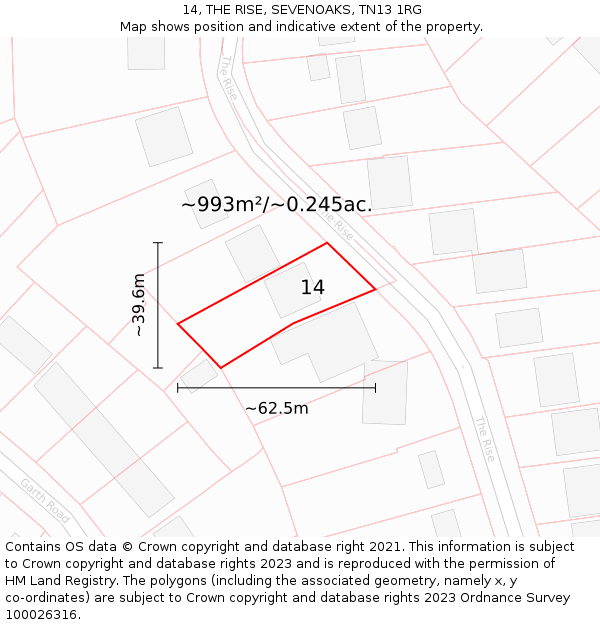 14, THE RISE, SEVENOAKS, TN13 1RG: Plot and title map