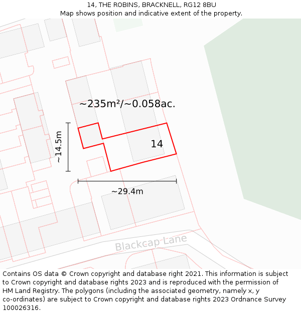 14, THE ROBINS, BRACKNELL, RG12 8BU: Plot and title map