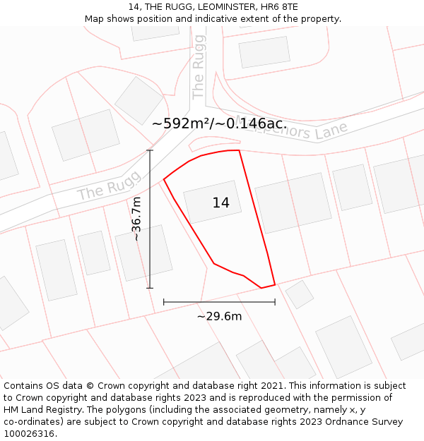 14, THE RUGG, LEOMINSTER, HR6 8TE: Plot and title map