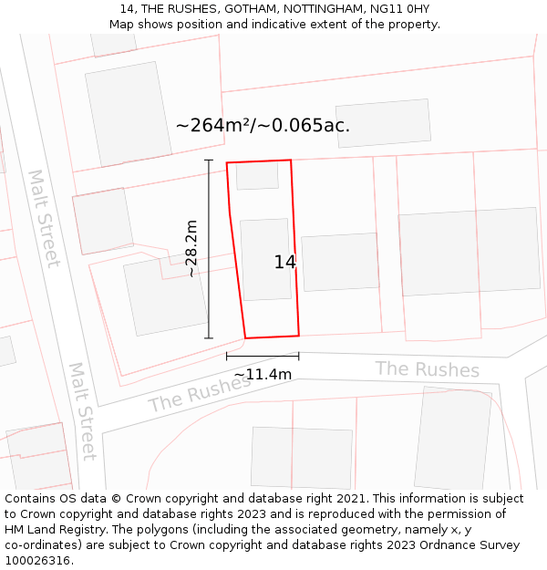 14, THE RUSHES, GOTHAM, NOTTINGHAM, NG11 0HY: Plot and title map