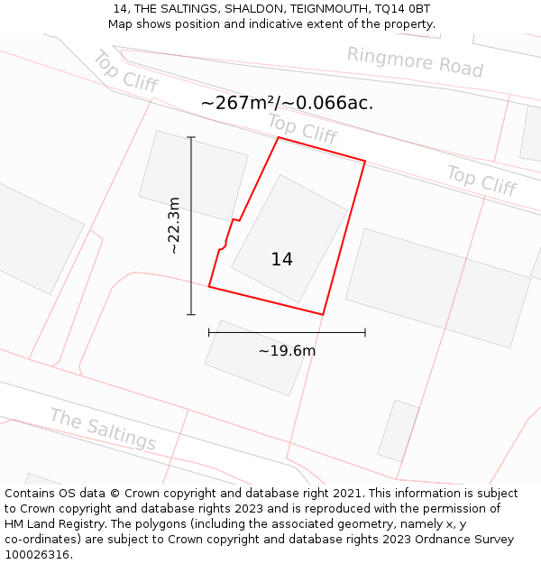 14, THE SALTINGS, SHALDON, TEIGNMOUTH, TQ14 0BT: Plot and title map