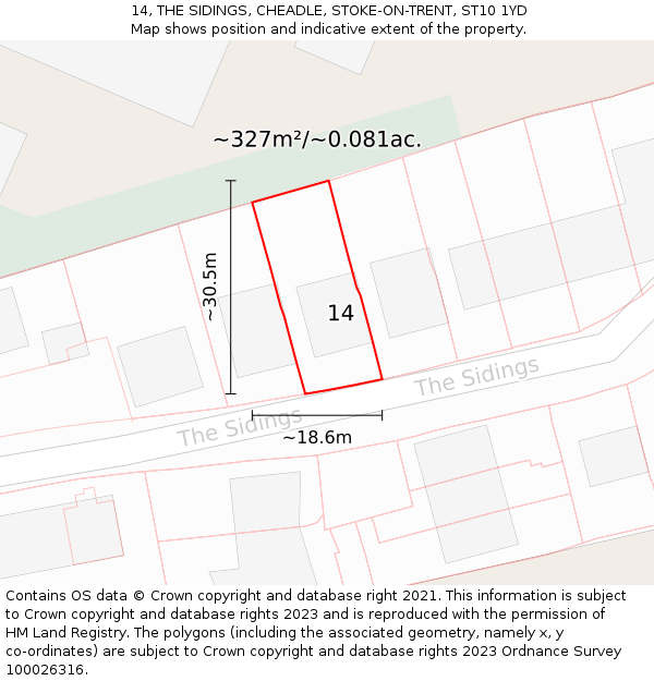 14, THE SIDINGS, CHEADLE, STOKE-ON-TRENT, ST10 1YD: Plot and title map