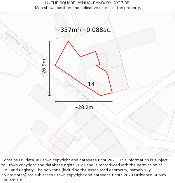 14, THE SQUARE, AYNHO, BANBURY, OX17 3BL: Plot and title map