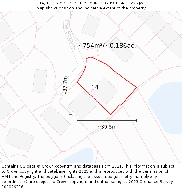 14, THE STABLES, SELLY PARK, BIRMINGHAM, B29 7JW: Plot and title map