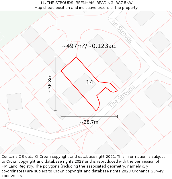 14, THE STROUDS, BEENHAM, READING, RG7 5NW: Plot and title map