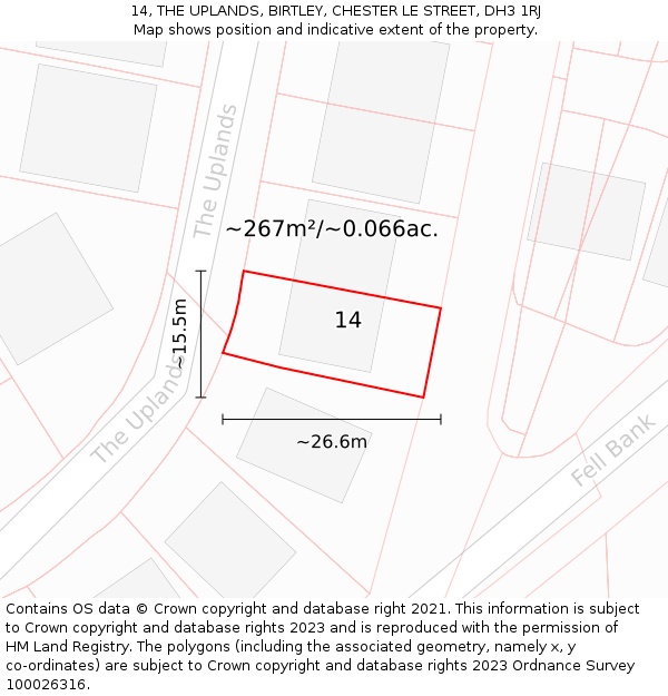 14, THE UPLANDS, BIRTLEY, CHESTER LE STREET, DH3 1RJ: Plot and title map