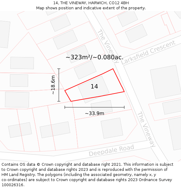 14, THE VINEWAY, HARWICH, CO12 4BH: Plot and title map