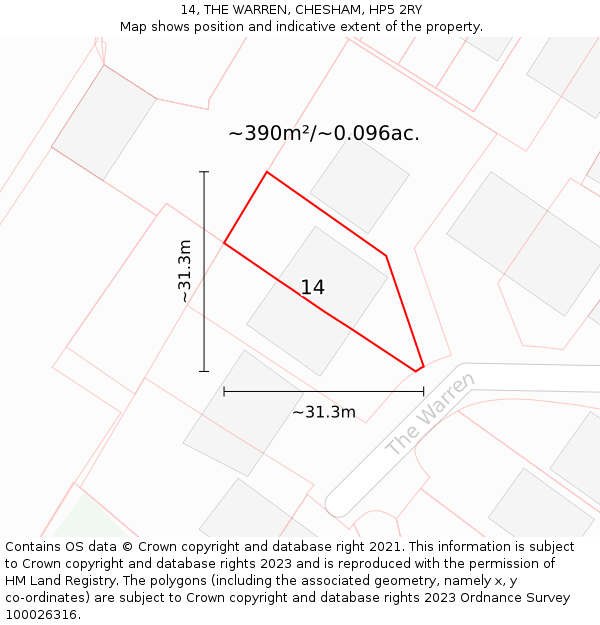 14, THE WARREN, CHESHAM, HP5 2RY: Plot and title map