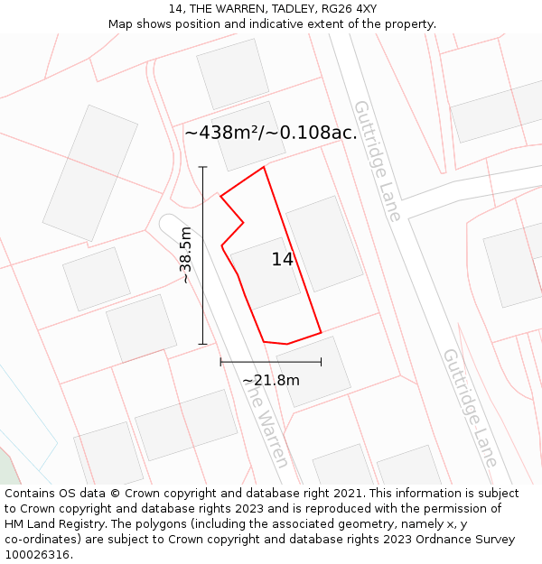 14, THE WARREN, TADLEY, RG26 4XY: Plot and title map