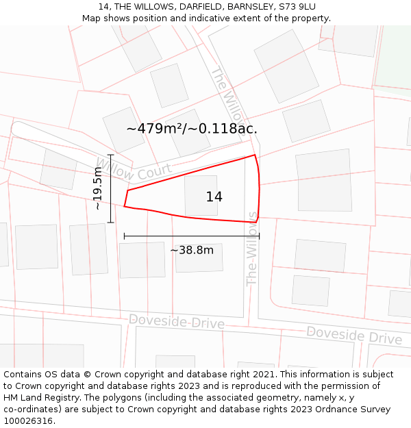 14, THE WILLOWS, DARFIELD, BARNSLEY, S73 9LU: Plot and title map