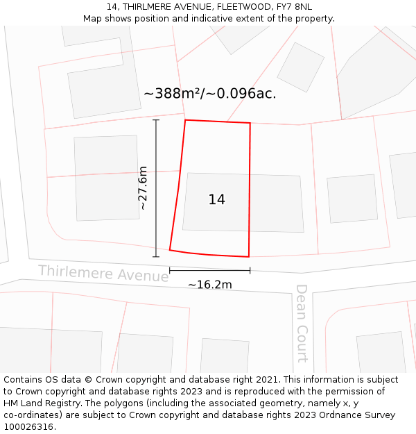 14, THIRLMERE AVENUE, FLEETWOOD, FY7 8NL: Plot and title map