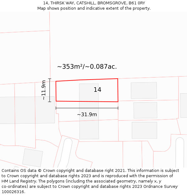 14, THIRSK WAY, CATSHILL, BROMSGROVE, B61 0RY: Plot and title map