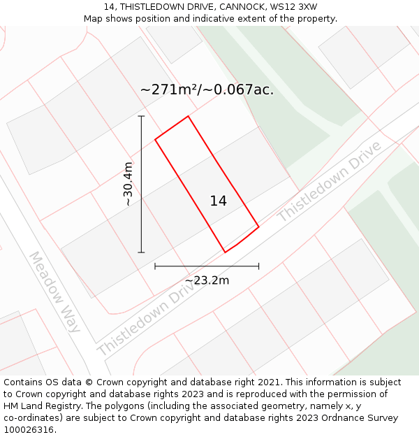 14, THISTLEDOWN DRIVE, CANNOCK, WS12 3XW: Plot and title map