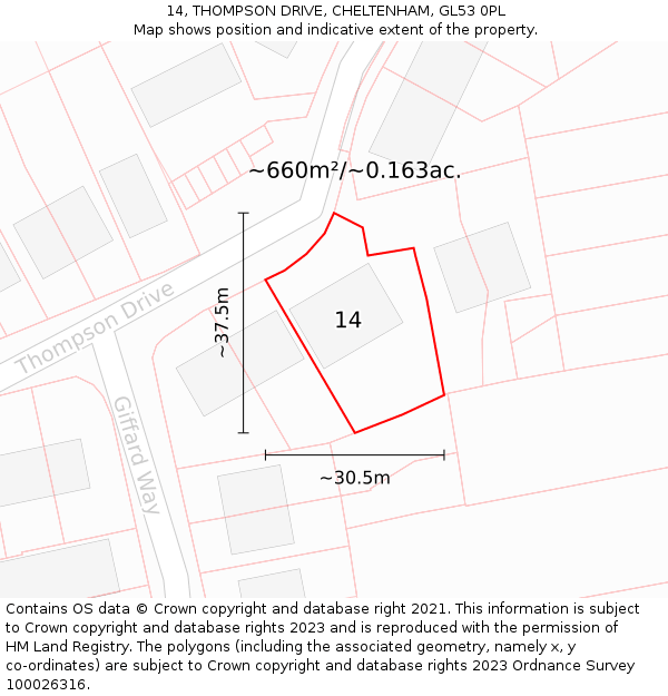 14, THOMPSON DRIVE, CHELTENHAM, GL53 0PL: Plot and title map