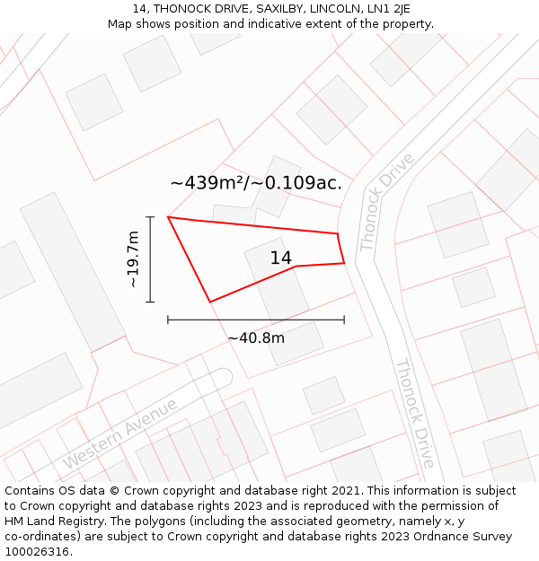 14, THONOCK DRIVE, SAXILBY, LINCOLN, LN1 2JE: Plot and title map