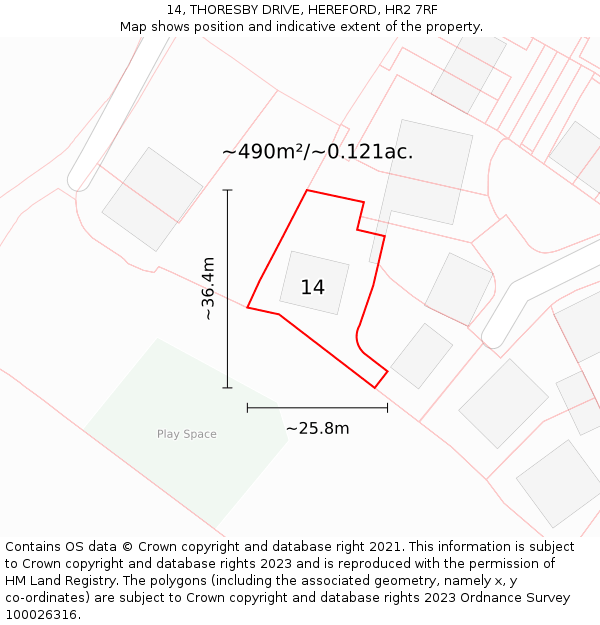 14, THORESBY DRIVE, HEREFORD, HR2 7RF: Plot and title map