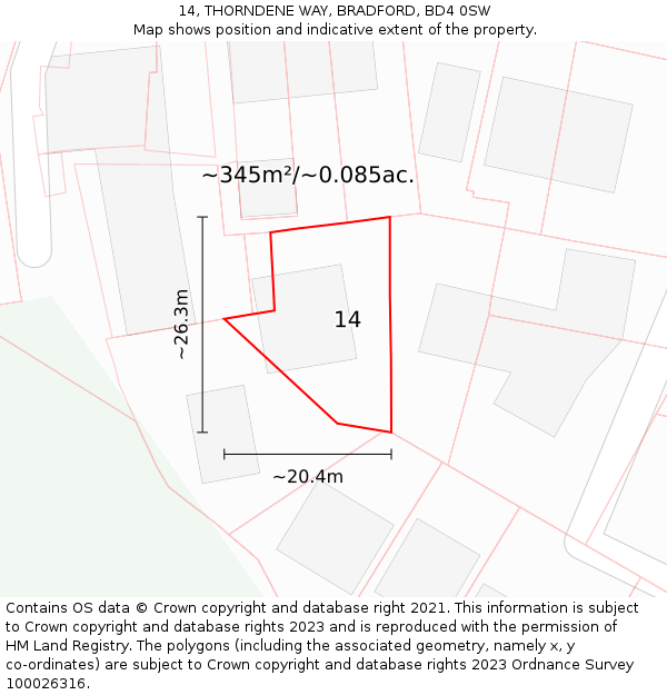 14, THORNDENE WAY, BRADFORD, BD4 0SW: Plot and title map