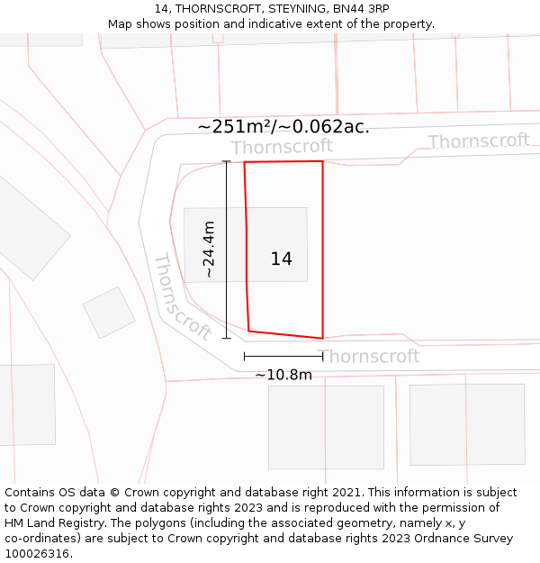 14, THORNSCROFT, STEYNING, BN44 3RP: Plot and title map
