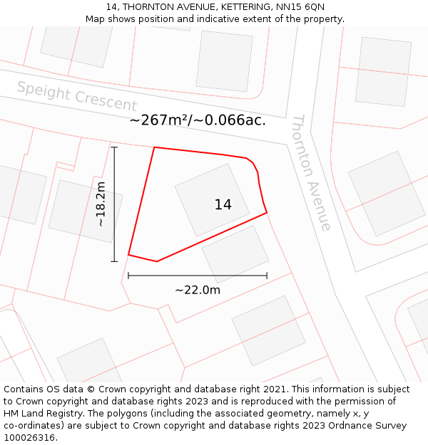 14, THORNTON AVENUE, KETTERING, NN15 6QN: Plot and title map