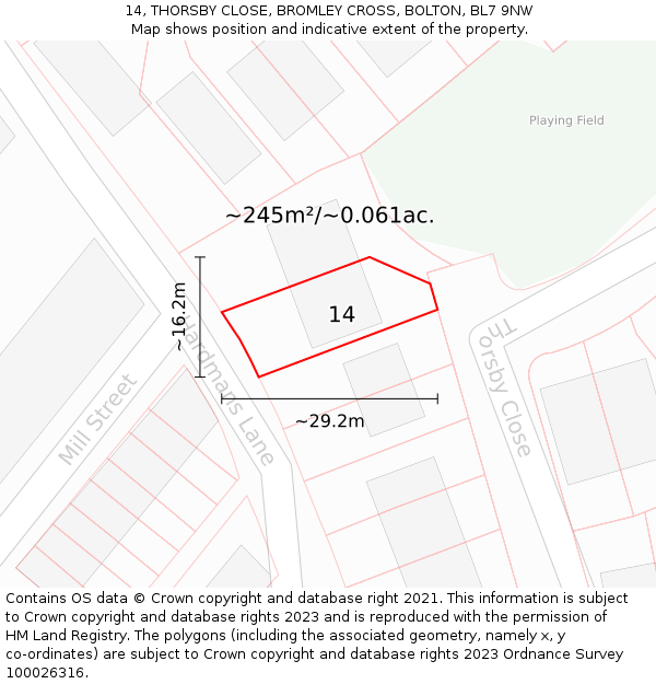 14, THORSBY CLOSE, BROMLEY CROSS, BOLTON, BL7 9NW: Plot and title map