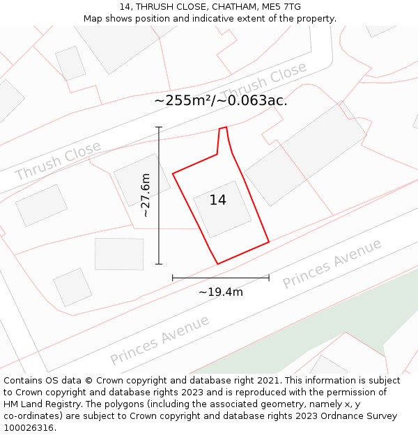 14, THRUSH CLOSE, CHATHAM, ME5 7TG: Plot and title map