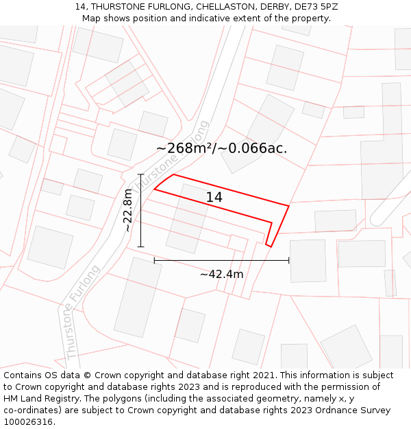 14, THURSTONE FURLONG, CHELLASTON, DERBY, DE73 5PZ: Plot and title map