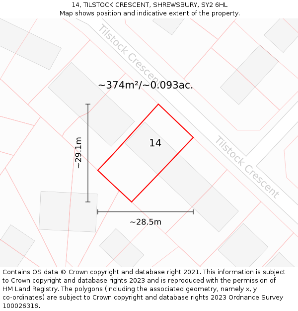 14, TILSTOCK CRESCENT, SHREWSBURY, SY2 6HL: Plot and title map