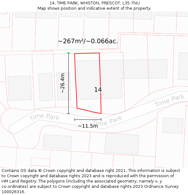 14, TIME PARK, WHISTON, PRESCOT, L35 7NU: Plot and title map