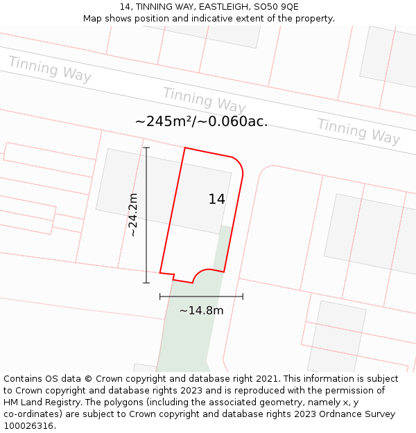 14, TINNING WAY, EASTLEIGH, SO50 9QE: Plot and title map