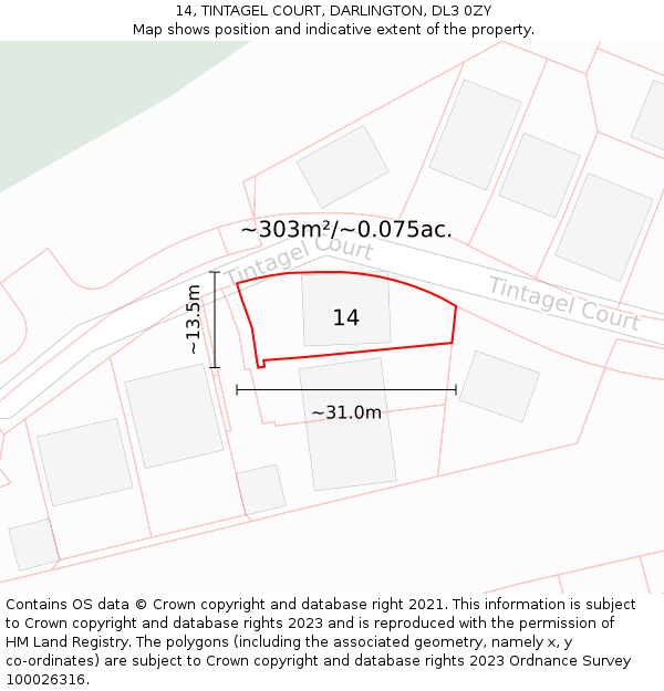 14, TINTAGEL COURT, DARLINGTON, DL3 0ZY: Plot and title map