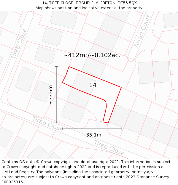 14, TIREE CLOSE, TIBSHELF, ALFRETON, DE55 5QX: Plot and title map