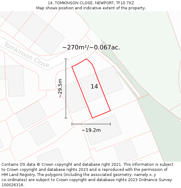 14, TOMKINSON CLOSE, NEWPORT, TF10 7XZ: Plot and title map