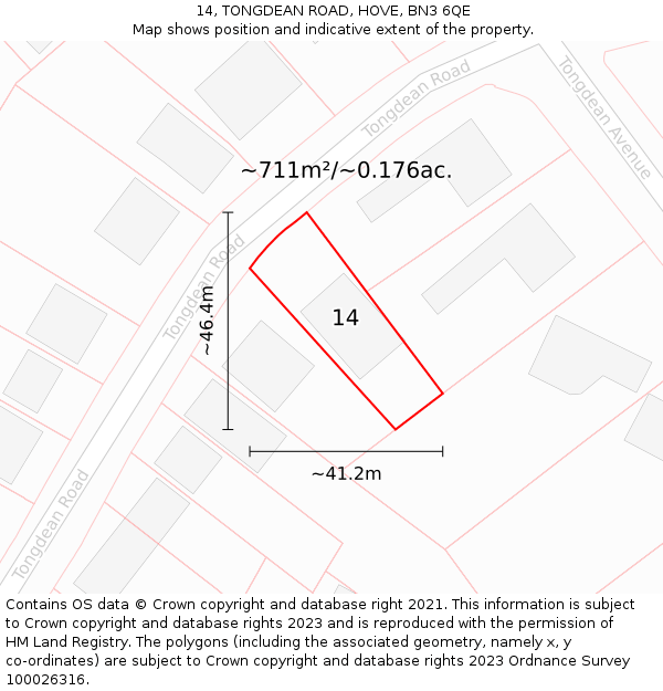 14, TONGDEAN ROAD, HOVE, BN3 6QE: Plot and title map