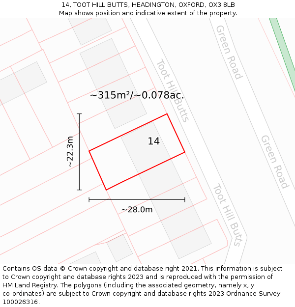 14, TOOT HILL BUTTS, HEADINGTON, OXFORD, OX3 8LB: Plot and title map