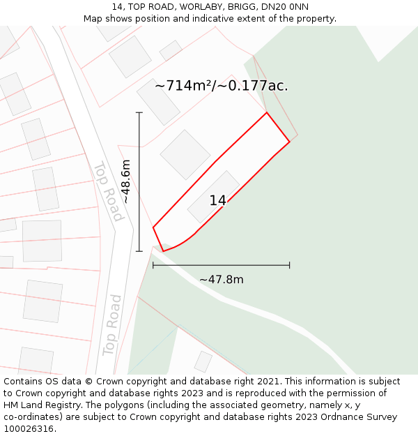 14, TOP ROAD, WORLABY, BRIGG, DN20 0NN: Plot and title map