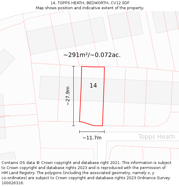 14, TOPPS HEATH, BEDWORTH, CV12 0DF: Plot and title map