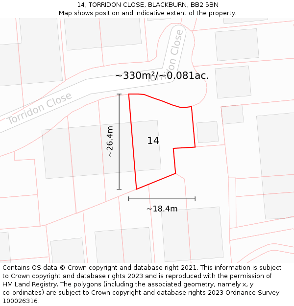 14, TORRIDON CLOSE, BLACKBURN, BB2 5BN: Plot and title map