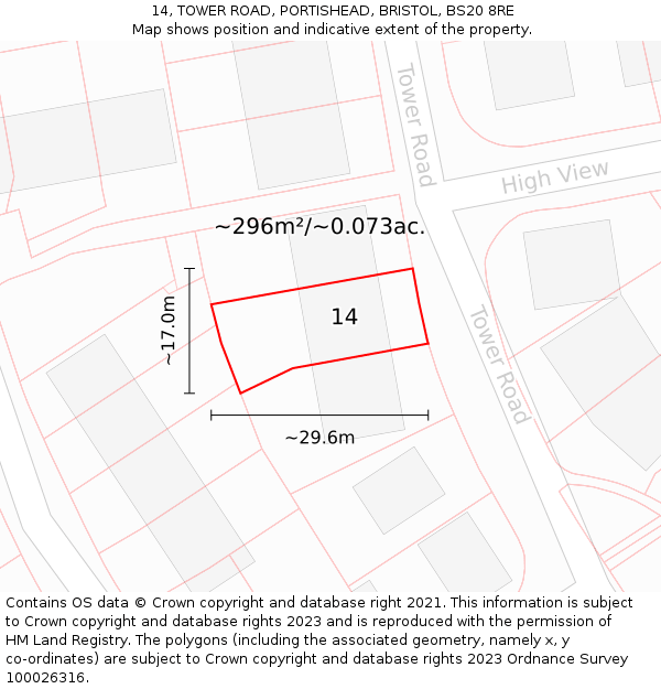 14, TOWER ROAD, PORTISHEAD, BRISTOL, BS20 8RE: Plot and title map