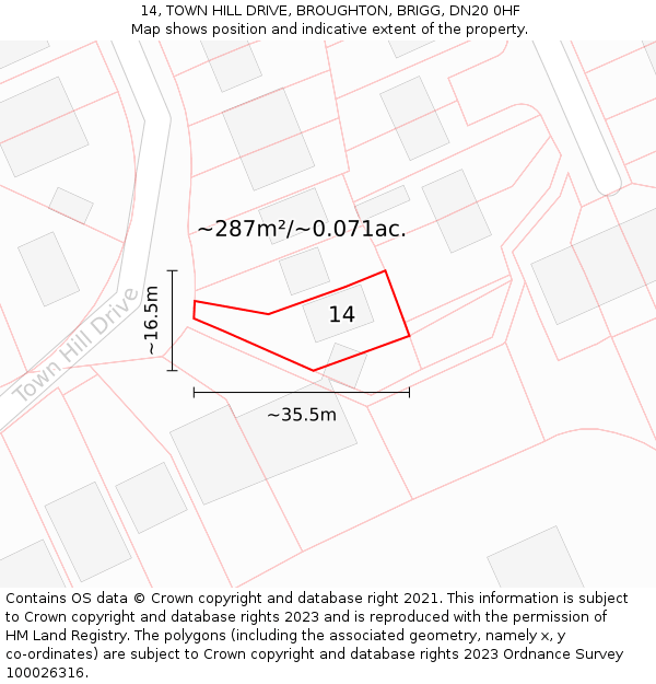 14, TOWN HILL DRIVE, BROUGHTON, BRIGG, DN20 0HF: Plot and title map