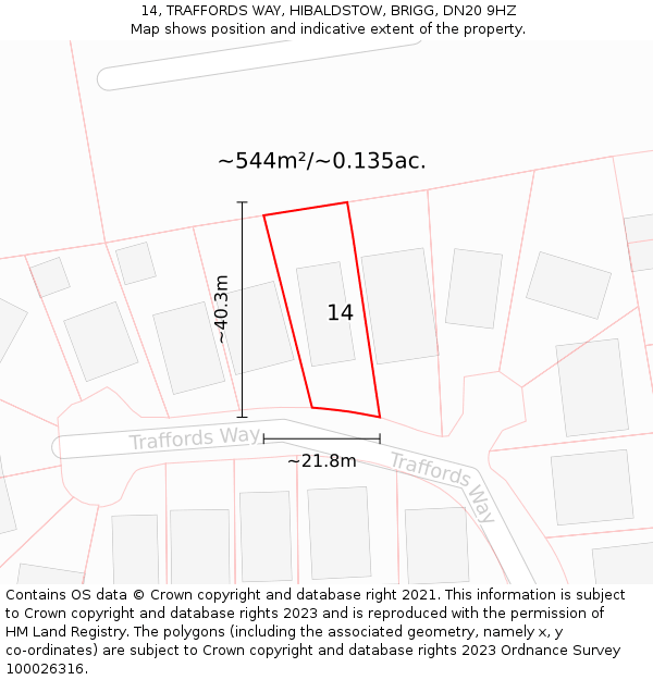 14, TRAFFORDS WAY, HIBALDSTOW, BRIGG, DN20 9HZ: Plot and title map