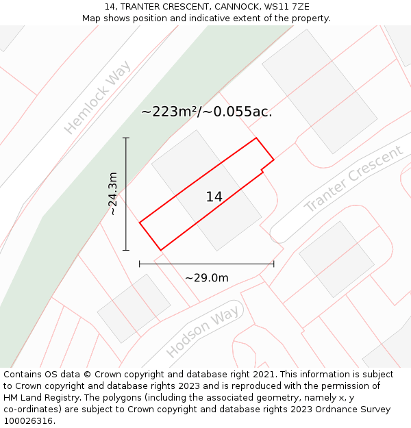 14, TRANTER CRESCENT, CANNOCK, WS11 7ZE: Plot and title map