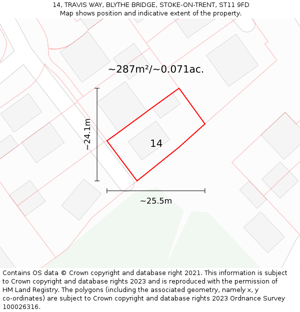 14, TRAVIS WAY, BLYTHE BRIDGE, STOKE-ON-TRENT, ST11 9FD: Plot and title map