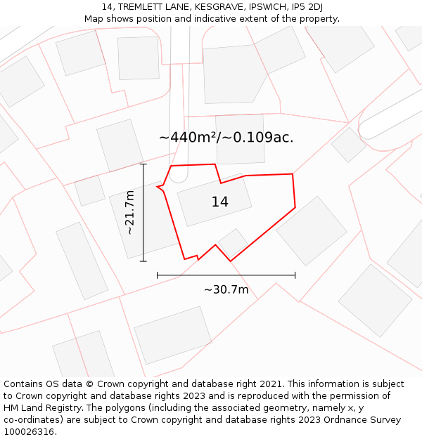 14, TREMLETT LANE, KESGRAVE, IPSWICH, IP5 2DJ: Plot and title map