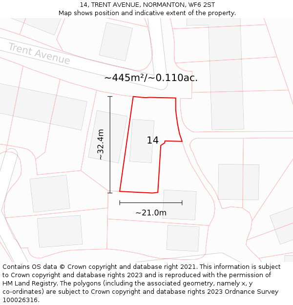 14, TRENT AVENUE, NORMANTON, WF6 2ST: Plot and title map