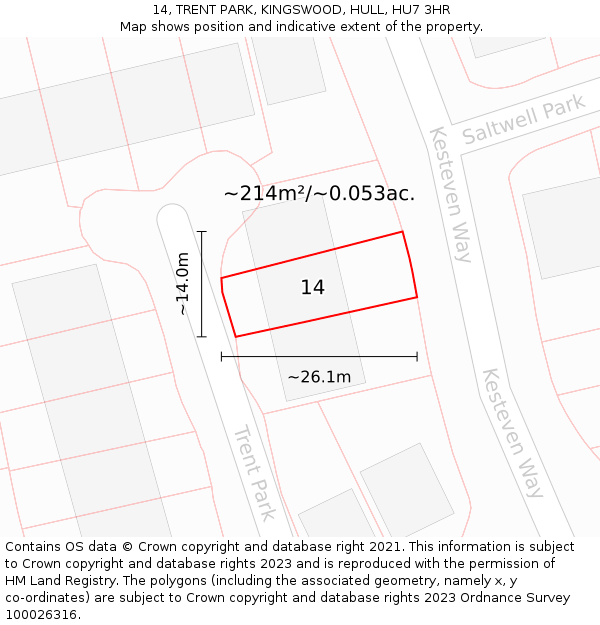 14, TRENT PARK, KINGSWOOD, HULL, HU7 3HR: Plot and title map