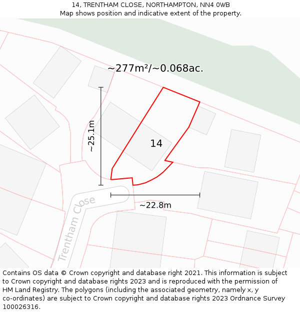 14, TRENTHAM CLOSE, NORTHAMPTON, NN4 0WB: Plot and title map