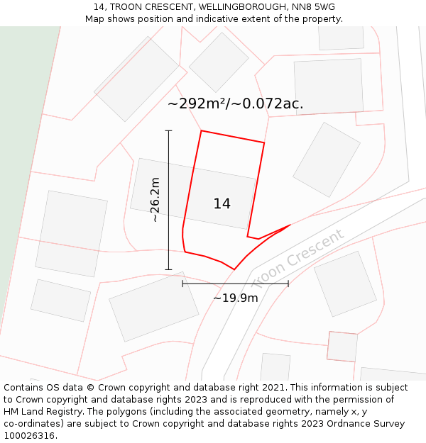 14, TROON CRESCENT, WELLINGBOROUGH, NN8 5WG: Plot and title map