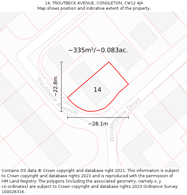 14, TROUTBECK AVENUE, CONGLETON, CW12 4JA: Plot and title map